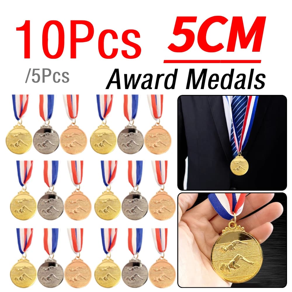 Médailles de natation en métal, 5/10 pièces, avec ruban pour le cou, médailles or, argent, bronze, 1er, 2e, 3e prix pour les compétitions sportives