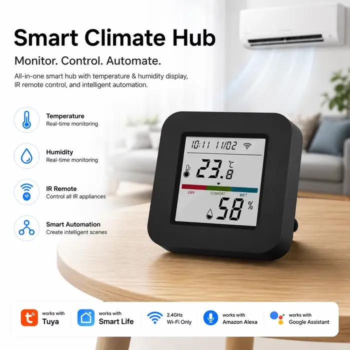 Moniteur intelligent de température et d'humidité WiFi avec écran LCD et télécommande IR, contrôleur