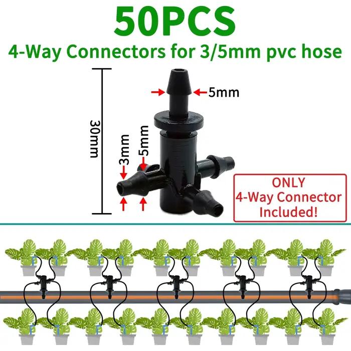 Oasis 50 pièces connecteur en t à 3 voies barbelé en plastique pour tube de 3/5mm raccords de tuyau