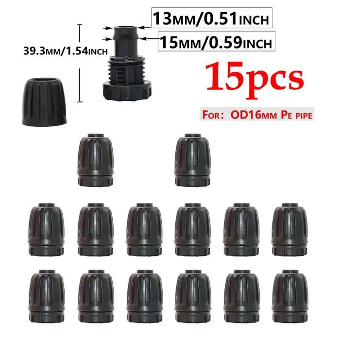 15 pièces de raccords de tuyauterie en PE de 16 mm, 8 mm, 4 mm, connecteurs d'eau, bouchon d'extrémi
