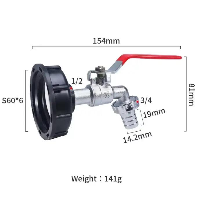 Adaptateur de réservoir d'eau 1000L S60 * 6 à 1/2 ''3/4'', connecteur de tuyau d'arrosage épais, rob