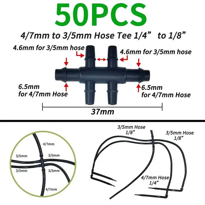 Oasis 50 pièces connecteur en t à 3 voies barbelé en plastique pour tube de 3/5mm raccords de tuyau