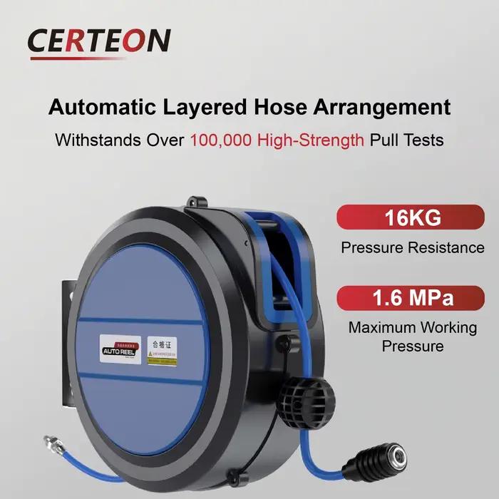 Enrouleur Automatique 10-25m Tuyau PU pour Eau Air ou Câble Bobine à Rappel