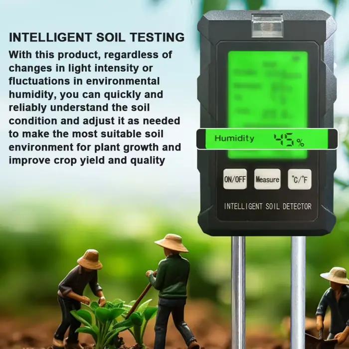 Testeur de sol multifonctionnel 6 en 1 analyseur de fertilité du sol pH température humidité luminosité soleil détecteur d'humidité air analyseur de sol pour jardinage