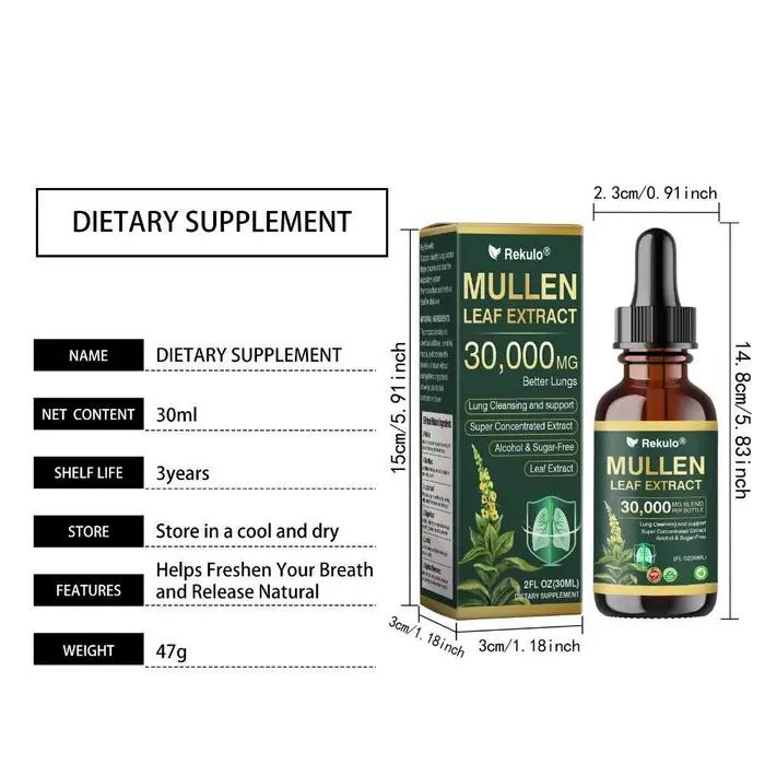 Gouttes à base de feuilles de molène 30000 mg – Formule puissante de détoxification pulmonaire à absorption rapide – Protège le système respiratoire de toute la famille