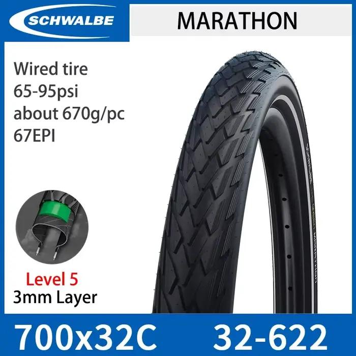 Schwalbe MARATHON 26x1.5 26x1.75/2.0 27.5x1.65 700x25C/28C 700x32C/35C pneu de vélo niveau 5 résistance aux coups de couteau 3mm couche Anti-coups de couteau