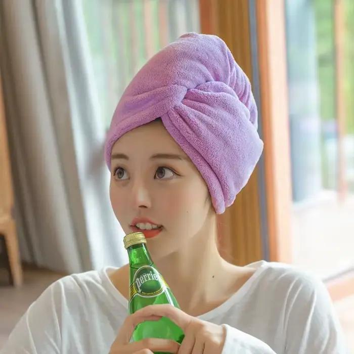 Femmes cheveux longs serviette de cheveux à séchage rapide serviettes en microfibre douce bonnet de douche serviette chapeaux de bain pour femmes bonnet de cheveux secs dame Turban tête