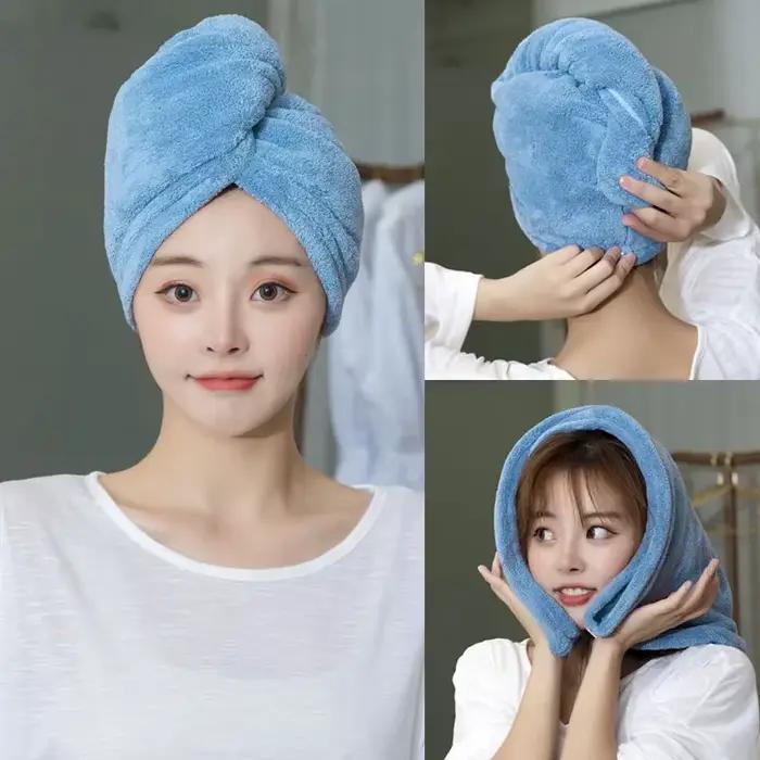 Femmes cheveux longs serviette de cheveux à séchage rapide serviettes en microfibre douce bonnet de douche serviette chapeaux de bain pour femmes bonnet de cheveux secs dame Turban tête