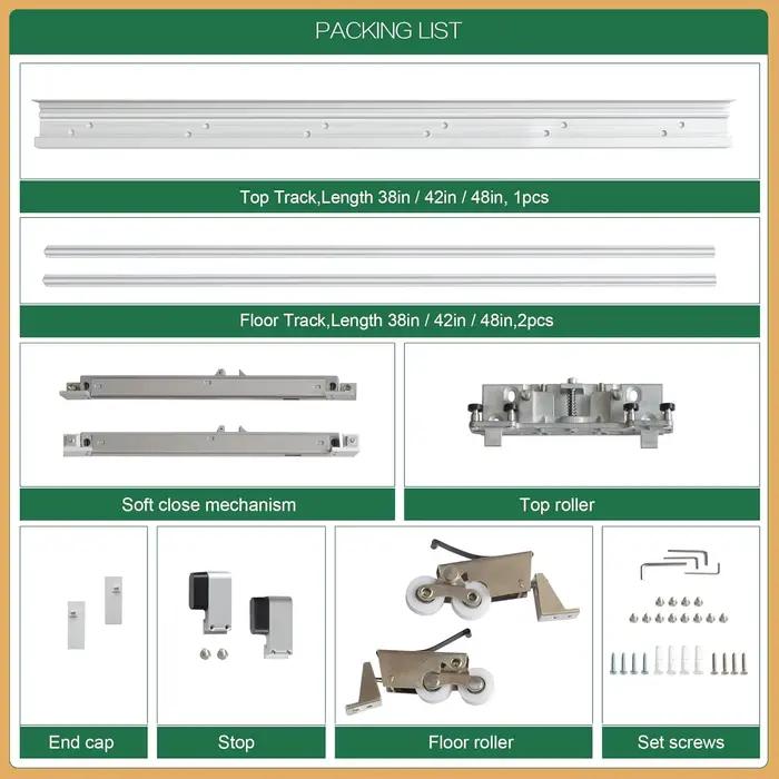 Kit de quincaillerie pour porte de grange dissimulée DIYHD 42'' (106 cm) avec système de rail mural à fermeture douce pour ouverture jusqu'à 34'' (86 cm)