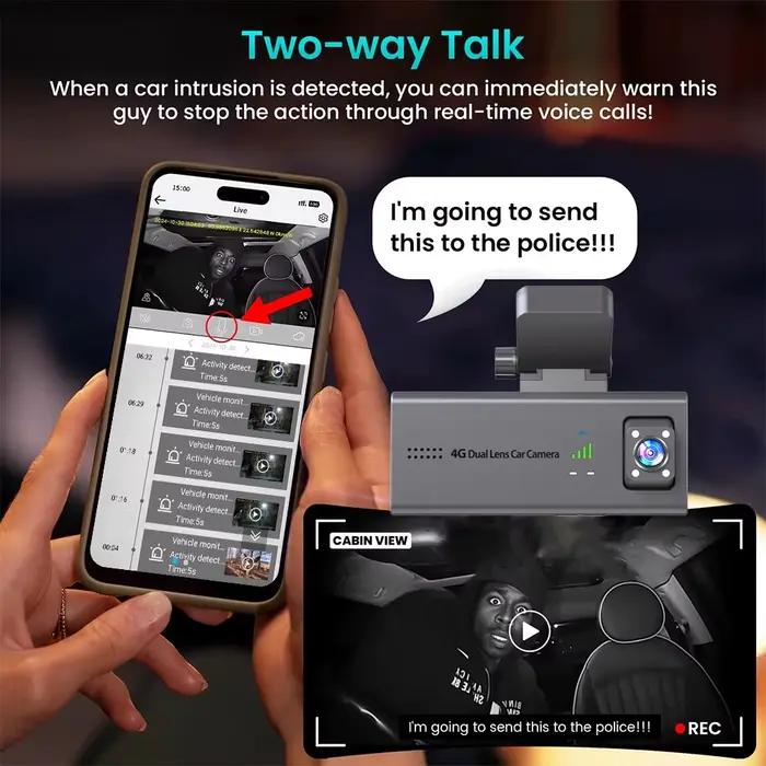 LS VISION 4K 4G Sim caméra de Surveillance de voiture double objectif Dashcam détection humaine tout autour 24/7 Surveillance du stationnement vue en direct à distance