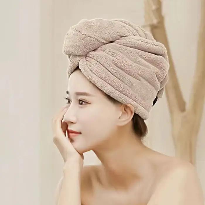Femmes cheveux longs serviette de cheveux à séchage rapide serviettes en microfibre douce bonnet de douche serviette chapeaux de bain pour femmes bonnet de cheveux secs dame Turban tête