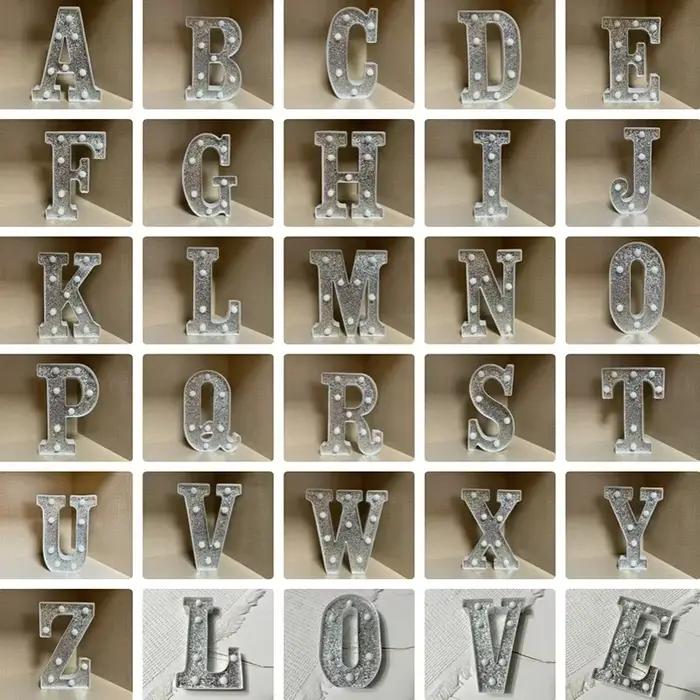 Lettres lumineuses LED de 21 cm, lettres et chiffres argentés, lumière de nuit, décoration pour la maison, Noël, anniversaire, fête