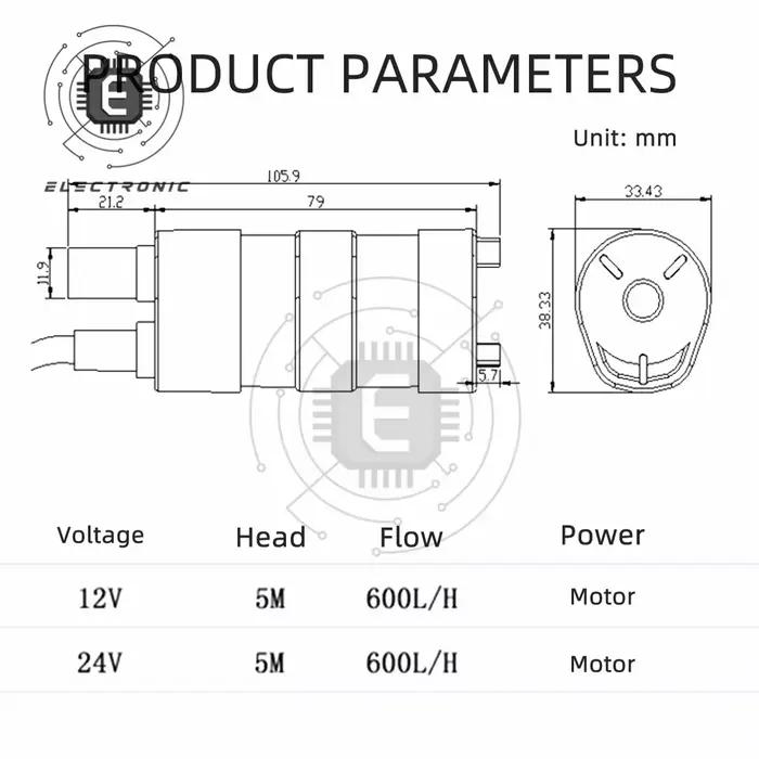 Pompe à eau micro de moteur de SubSN 24 volts 5M 10L/minute pour le JT-500 solaire d'aquarium