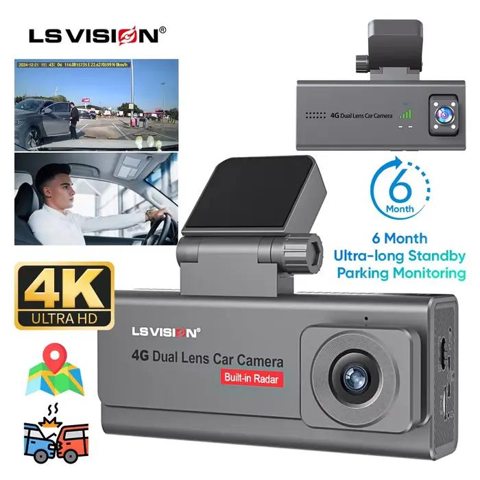 LS VISION 4K 4G Sim caméra de Surveillance de voiture double objectif Dashcam détection humaine tout autour 24/7 Surveillance du stationnement vue en direct à distance