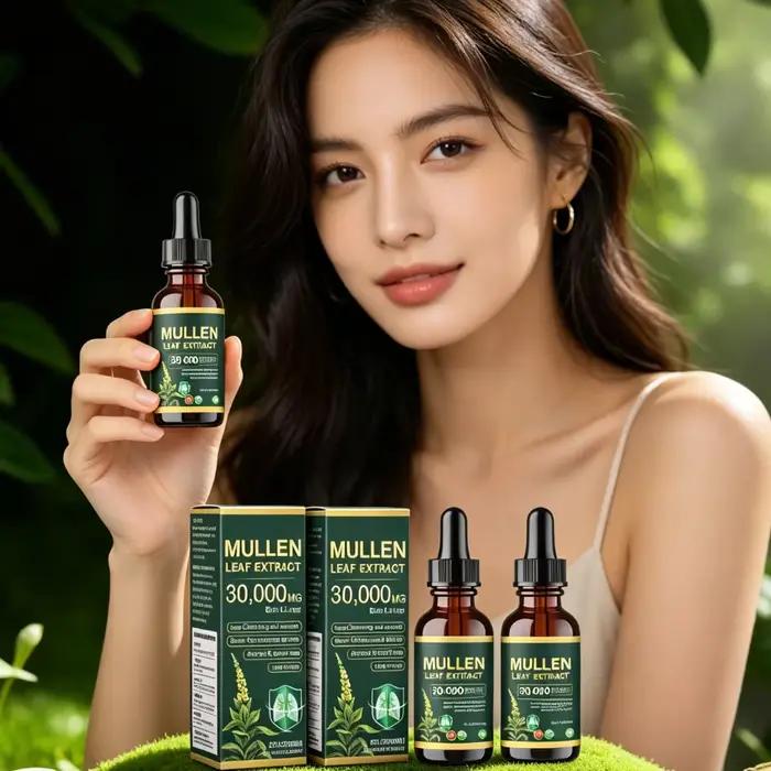 Gouttes à base de feuilles de molène 30000 mg – Formule puissante de détoxification pulmonaire à absorption rapide – Protège le système respiratoire de toute la famille