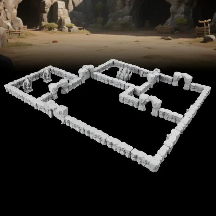 Terrain miniature TTRPG : Mur en pierre de grotte - Système de grottes modulaire pour aventures souterraines fantastiques, ruines abandonnées
