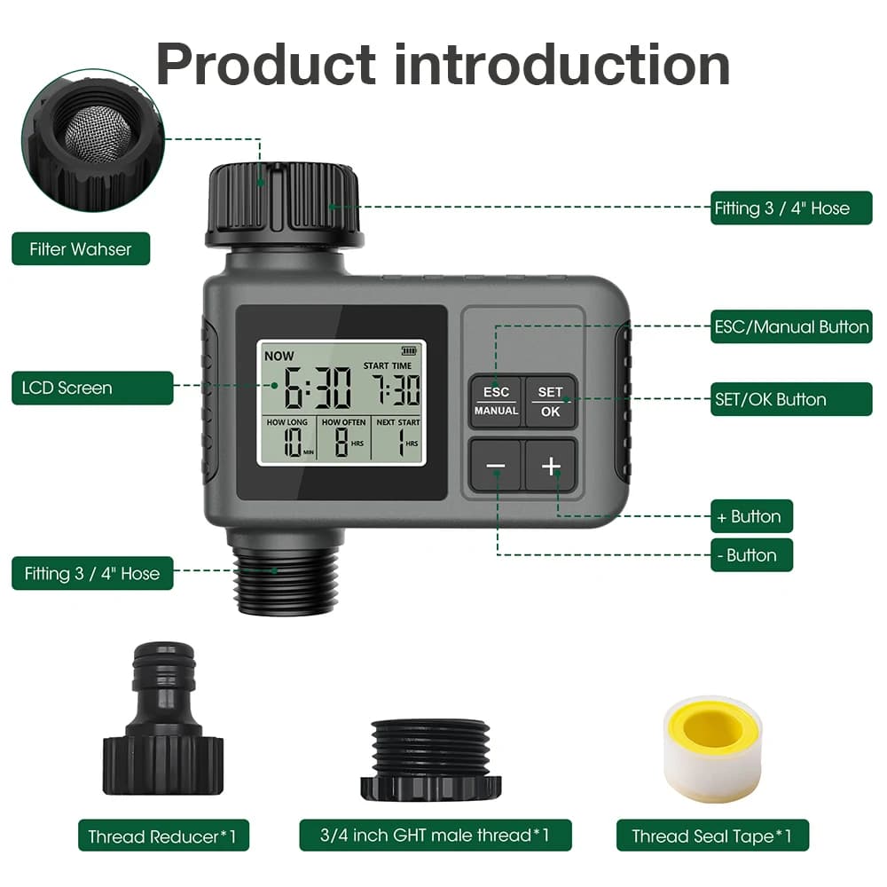 Minuterie d'eau intelligente, contrôleur automatique d'irrigation de jardin, système d'arrosage à 1/