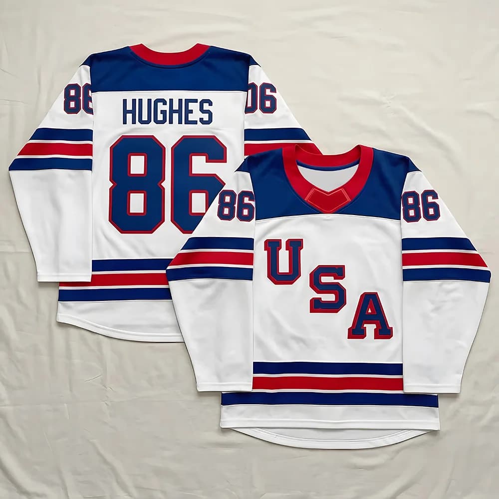Maillot USA Jack Hughes pour homme, maillot de hockey doré USA, t-shirt patriotique pour fan de hock