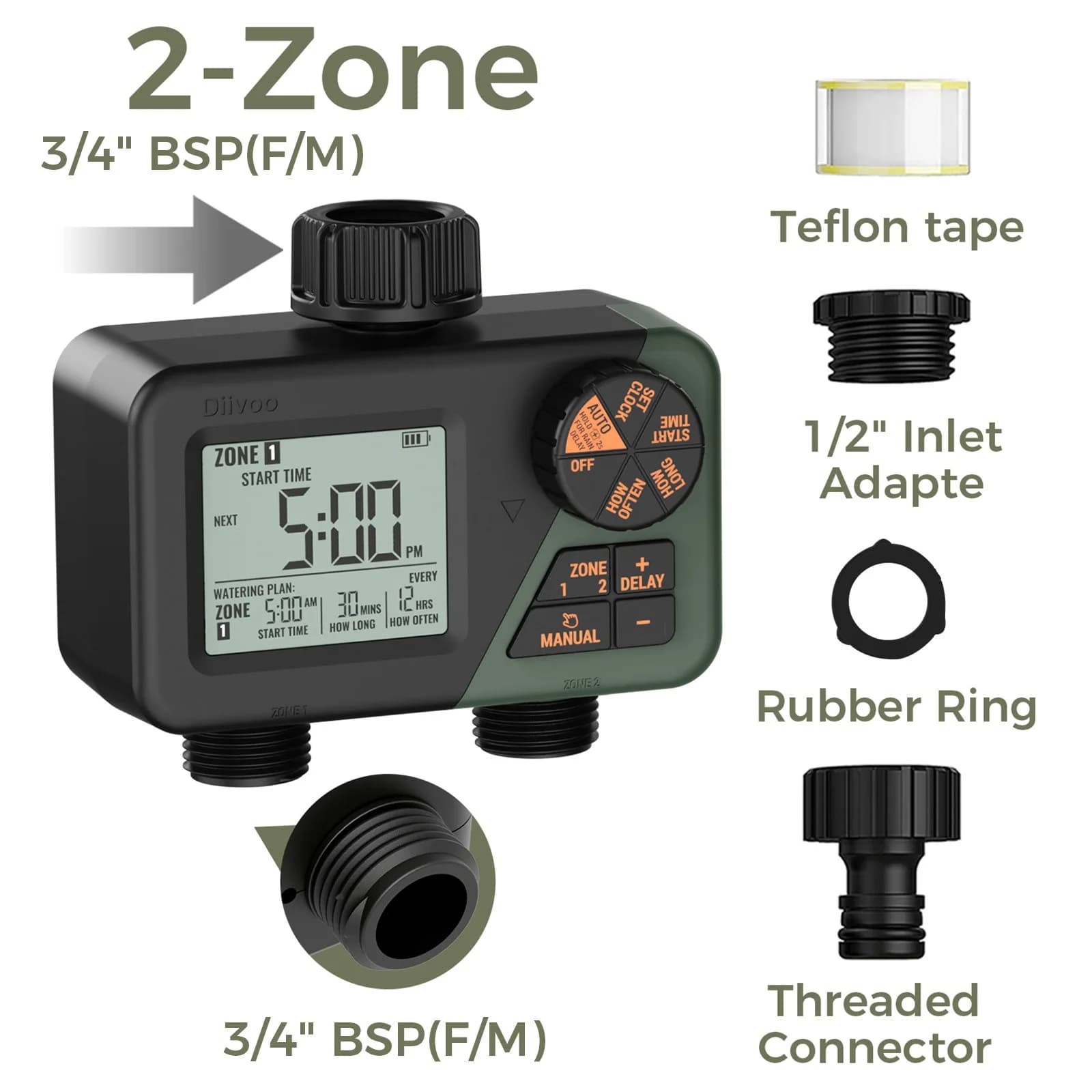 Diivoo minuterie d'eau de jardin minuterie d'irrigation automatique Programmable à 3 zones avec reta
