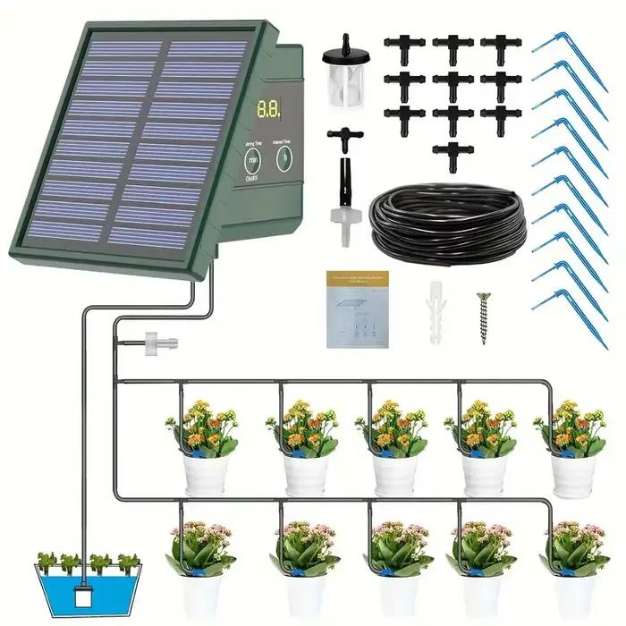 Système d'irrigation goutte-à-goutte automatique à énergie solaire, pour lits surélevés, serres, jar
