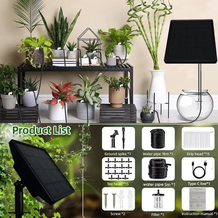Kit d'irrigation solaire intelligent avec pompe à eau pour jardin, plantes en pot, balcon, plantation automatique et économique