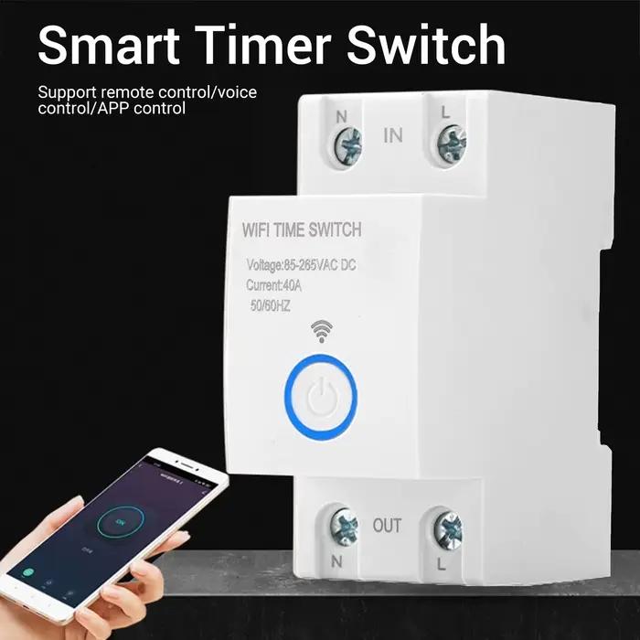 Minuteur intelligent WiFi 2P 40A programmable avec contrôle par application et commande vocale pour