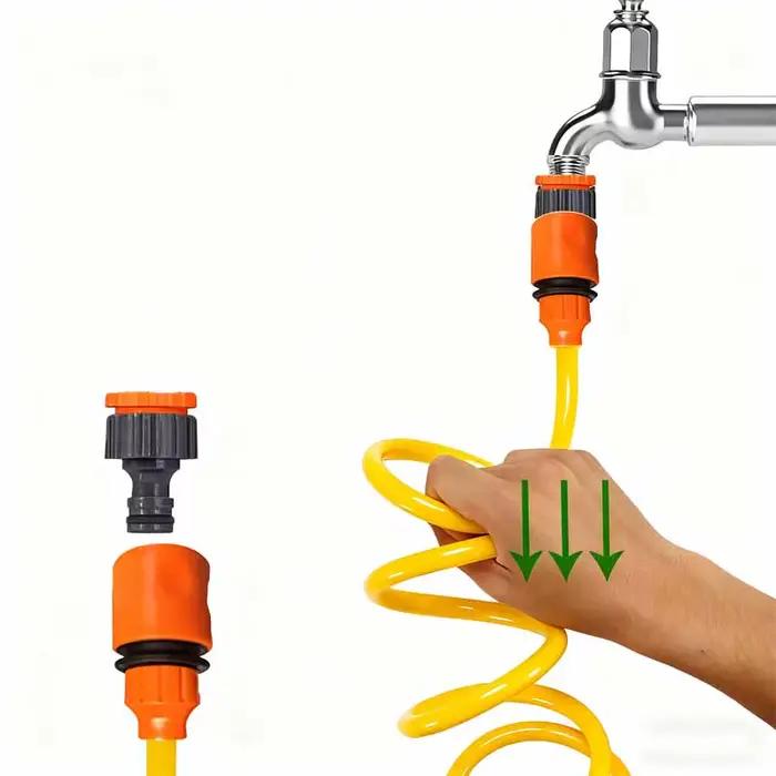Tuyau d'arrosage enroulable en plastique EVA jaune pour jardin, 25-125 pieds, résistant à l'abrasion, à la corrosion et aux UV, facile à utiliser et à installer
