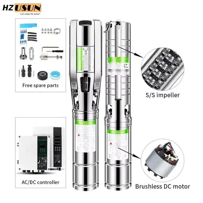 Pompe HZUSUN AC DC 2 HP Submersible pour l'Irrigation Agricole Centrifuge à Energie Solaire Kit Complexe avec Panneau Solaire Suggestions Occasions Agriculture Jardinage