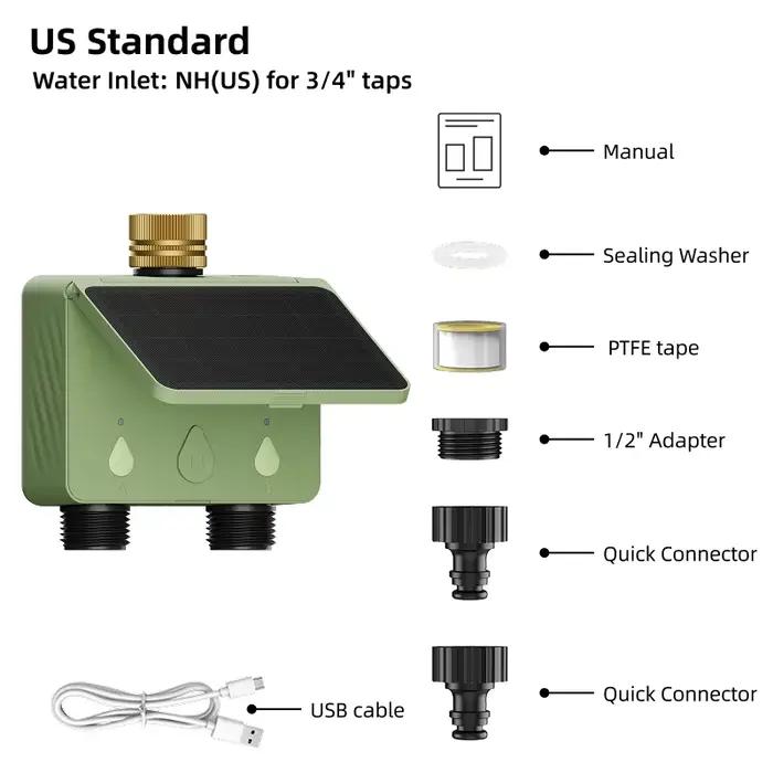 Programmateur d'arrosage intelligent WiFi Tuya pour jardin, 2 zones, contrôle d'irrigation automatiq