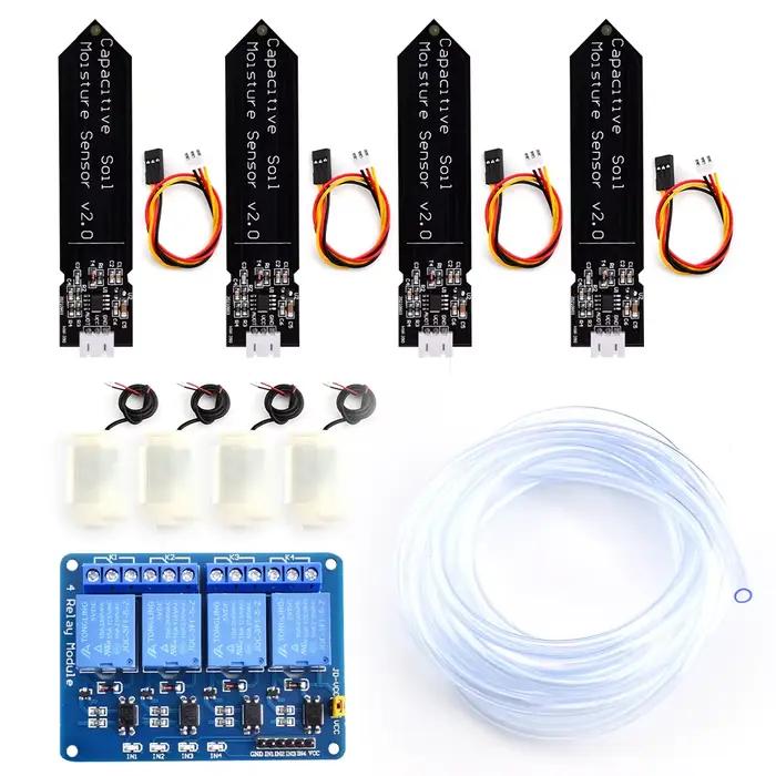 Système d'Irrigation Automatique Voktta 4 Canaux Arrosage Automatique DIY Kit Capteur d'Humidité du Sol Module de Relais Occasions Spéciales Jardin Serre Fleurs