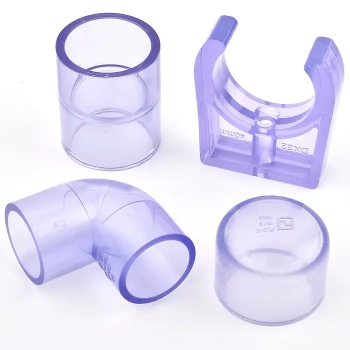 Coude de tuyau UPVC Transparent bleu, 20 ~ 63mm, droit, capuchon, té, croix, connecteur de Valve, tu