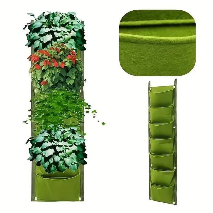 Sac de plantation de culture verticale à 7 poches, tissu feutré suspendu au mur, Pot de jardin extér