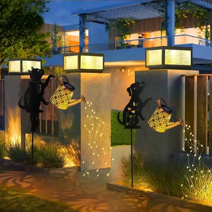 1 arrosoir solaire extérieur avec Silhouette de chat/chien, décoration de jardin solaire suspendue p