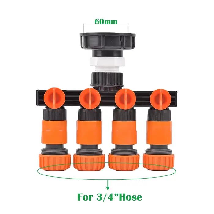 Adaptateur d'eau de jardin IBC S60 de 1000 litres avec séparateurs de tuyau à 4 voies pour irrigation optimisée jardin verdoyant occasions spéciales