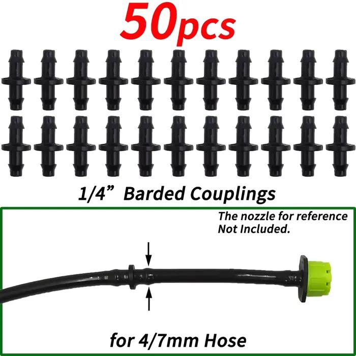 20/50/100 pièces 1/4 ''accouplement barbelé pour tube de tuyau 4/7mm Micro débit goutte à goutte Irr