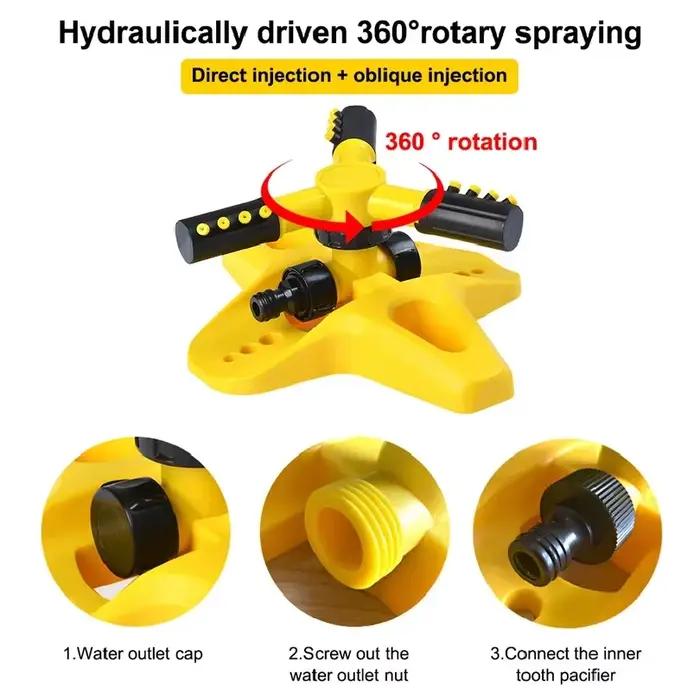 Support réglable à 3 bras 360° ° Système d'arrosage automatique rotatif - Outil d'irrigation de pelouse économe en eau