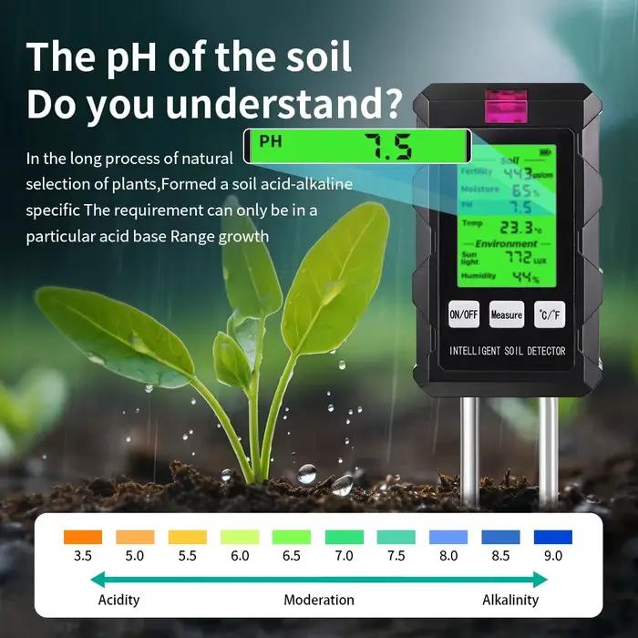 Détecteur de Sol 6 en 1 Testeur de Fertilité du Sol Température Humidité Lumières du Soleil Humidité de l'Air Nutriments Outil de Jardinage Occasions Spéciales Plantation de Pot Serre Recherche Scientifique Floriculture Légumes Fruits