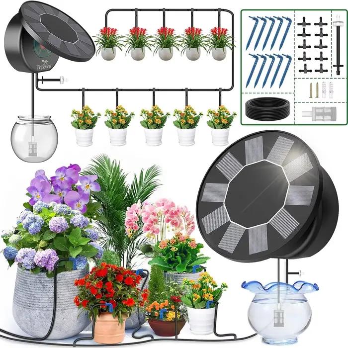 Kit de système d'irrigation goutte à goutte automatique solaire pour jardin extérieur intérieur avec panneau solaire et batterie au lithium pour arrosage intelligent et durable des plantes occasions spéciales