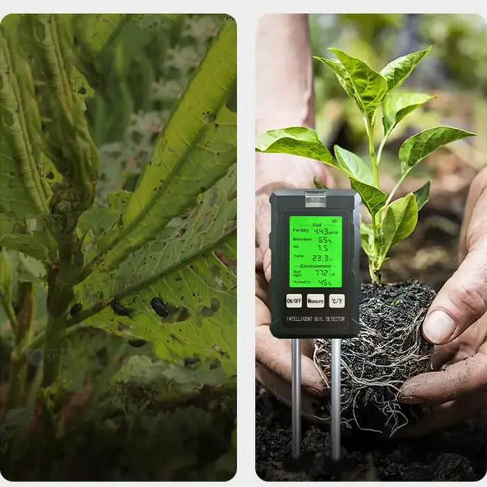Testeur de sol multifonctionnel 6 en 1 analyseur de fertilité du sol pH température humidité luminosité soleil détecteur d'humidité air analyseur de sol pour jardinage