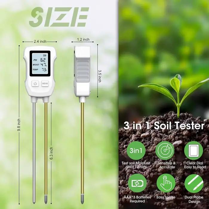 Compteur de sol numérique LCD 3 en 1, testeur de PH/humidité/température avec rétro-éclairage pour p