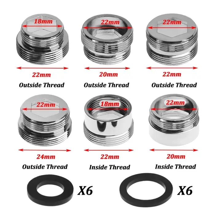 Ensemble d'adaptateur de robinet de cuisine 18 / 20 / 22 / 24mm à 22mm avec rondelle métal mâle femelle économie