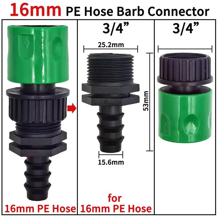 WUJIE 3/4 ''connecteur rapide mamelon EURO Barb adaptateur fileté pour 16mm 20mm PE tuyau jardin sys