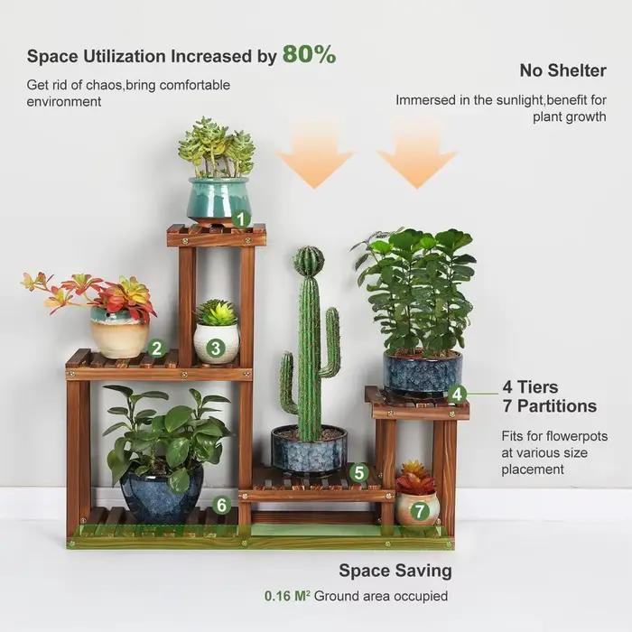 Support pour plantes en bois de pin, intérieur et extérieur, étagère à fleurs multicouche, support p
