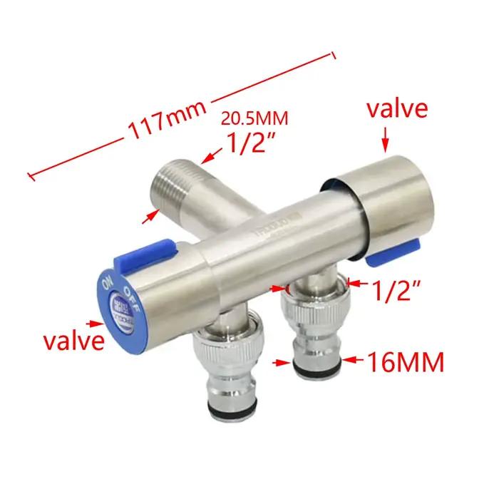 Connecteur de plomberie à filetage en laiton de 1/2 ", robinet séparateur d'eau en T, Valve à 2/3 vo