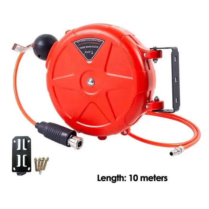 Automatic Rewind Air Hose Reel 10m Wall Mounted With Swivel Bracket Quick Coupler Air Compressor Commercial Accessories