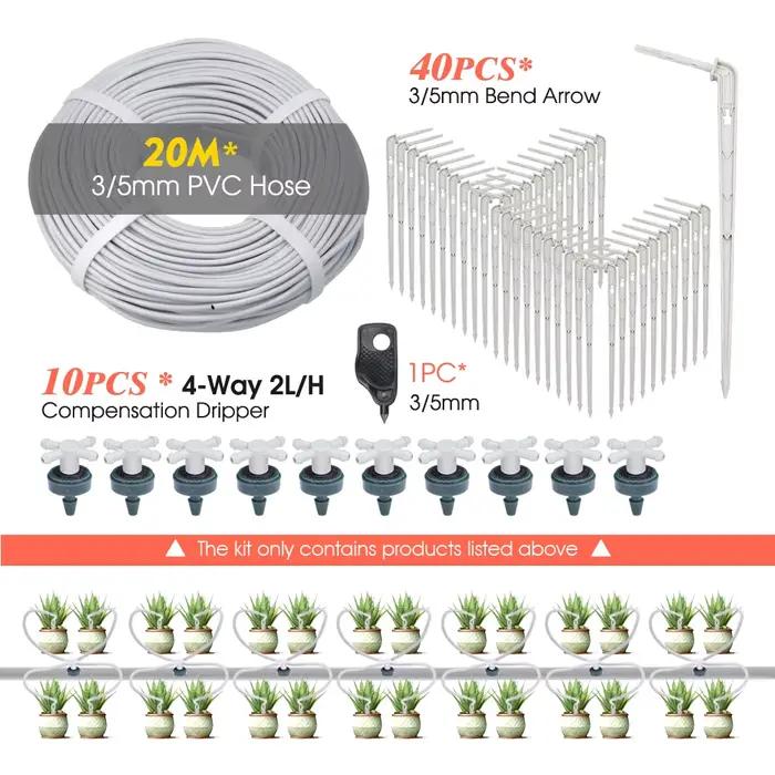 Kit d'irrigation goutte-à-goutte compte-gouttes compensant 20M 2/4/8L, 10 jeux de système d'arrosage