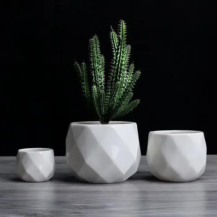 Pot de fleurs géométrique diamant créatif en céramique, conteneur de plantes succulentes simples, ja