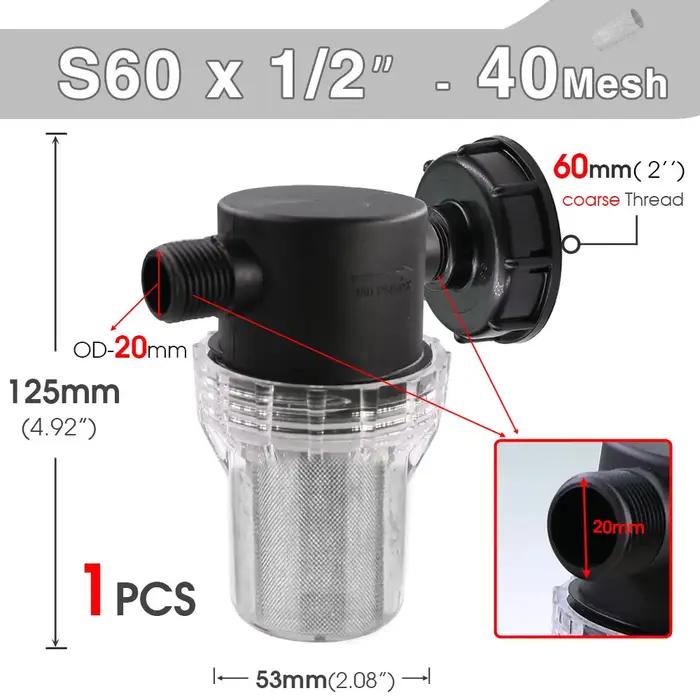 Filtre d'arrosage de réservoir d'eau IBC de 1/2 pouces