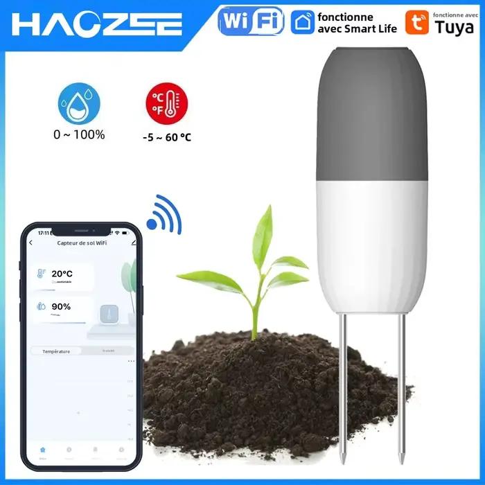 Capteur de sol intelligent Haozee Tuya WIFI détecteur de température et d'humidité pour jardin connecté et surveillance de l'irrigation sans fil résistant à l'eau