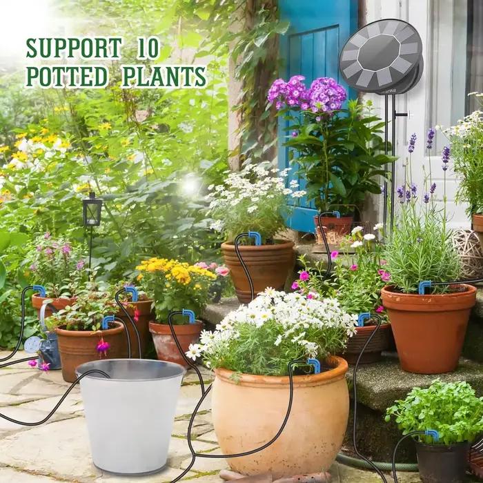 Kit de système d'irrigation goutte à goutte automatique solaire pour jardin extérieur intérieur avec panneau solaire et batterie au lithium pour arrosage intelligent et durable des plantes occasions spéciales